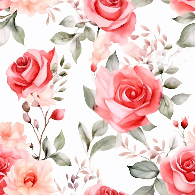 Há um padrão de rosas cor-de-rosa em um fundo branco generativo ai