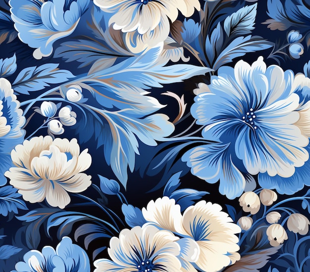 há um padrão floral azul e branco com flores brancas generativo ai