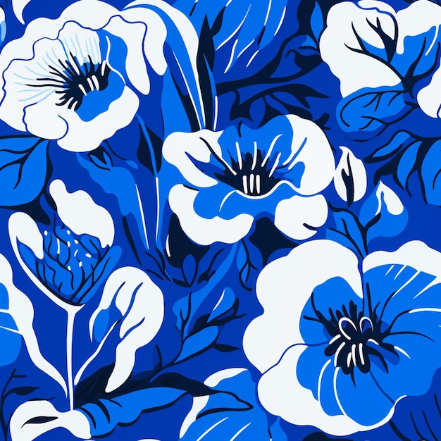 há um padrão floral azul e branco em um fundo azul generativo ai