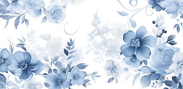 Foto há um padrão floral azul e branco em um fundo branco generativo ai
