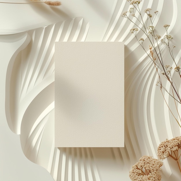 Foto há um papel quadrado branco em uma superfície branca com flores generativas ai