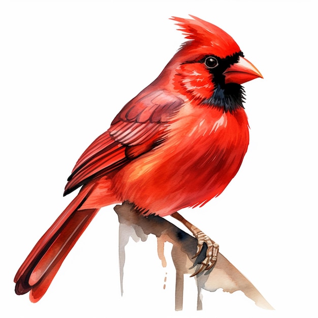 há um pássaro vermelho sentado em um galho com um fundo branco generativo ai