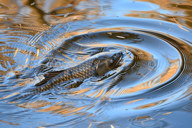 Há um peixe que está nadando na água.