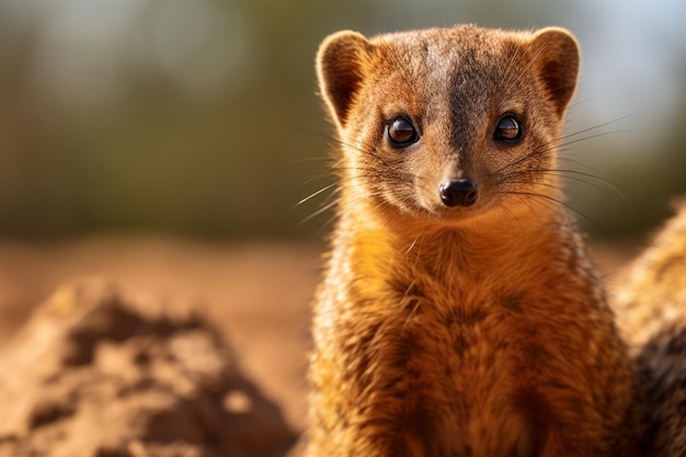 Foto há um pequeno animal que está de pé na terra generativa ai