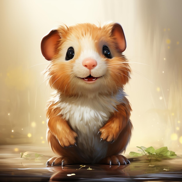 Há um pequeno hamster marrom e branco sentado em uma mesa generativa ai