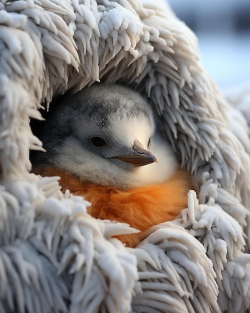 há um pequeno pássaro sentado em um cobertor gerativo ai