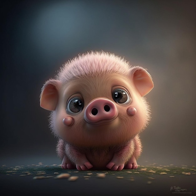 Foto há um pequeno porco que está sentado no chão generativo ai