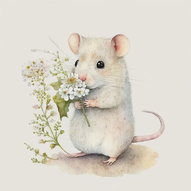 Há um pequeno rato segurando um bouquet de flores em suas patas generativo ai