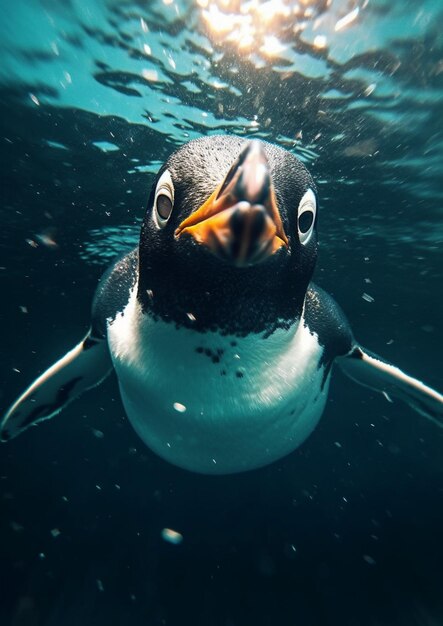 Há um pinguim que está nadando na água generativa ai