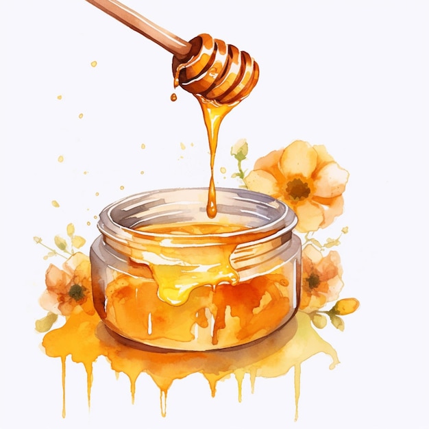 Há um pote de mel com uma colher de pau generativa ai