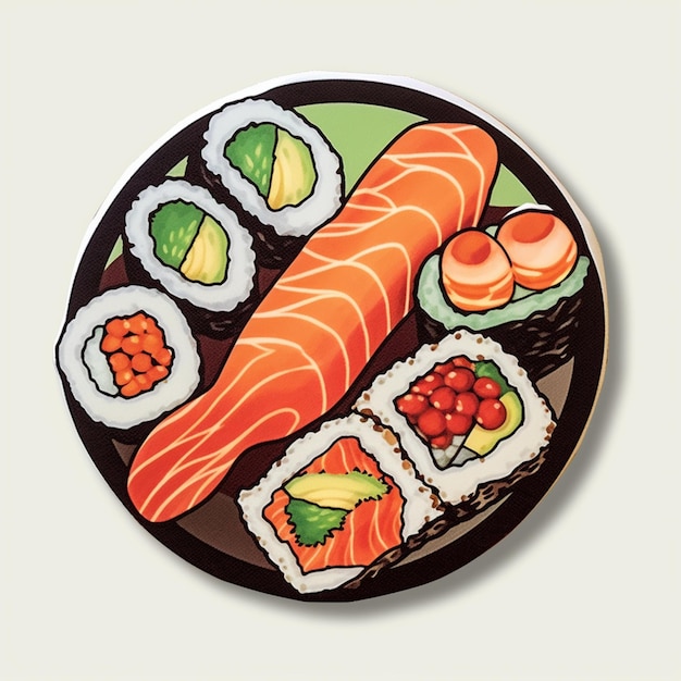 Há um prato com sushi e outro sushi nele generativo ai