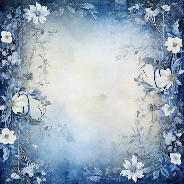 Há um quadro floral azul e branco com uma borboleta generativa ai