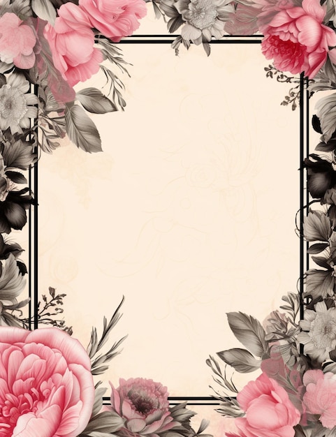 Há um quadro floral com flores rosa e folhas generativas ai