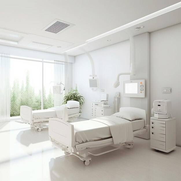 Há um quarto de hospital com uma cama generativa ai