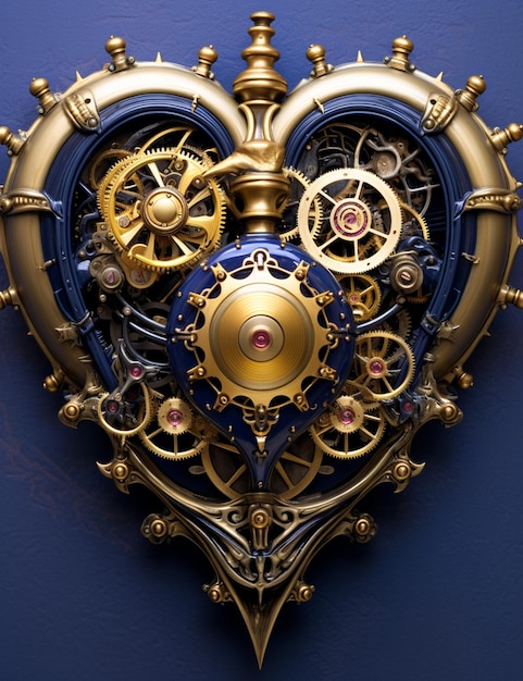 há um relógio em forma de coração com engrenagens e um mostrador de relógio generativo ai