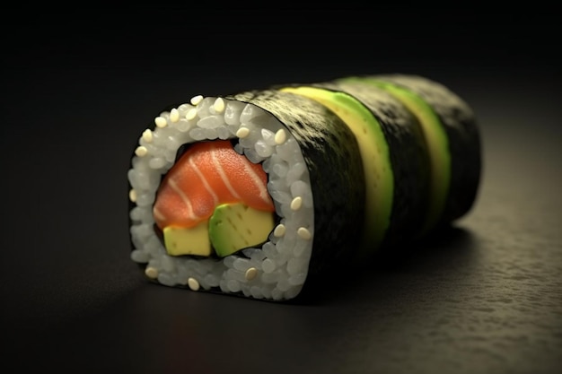 Há um rolo de sushi com abacate e salmão generativo ai