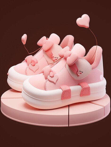 Há um sapato rosa com um laço rosa e um coração rosa generativo ai