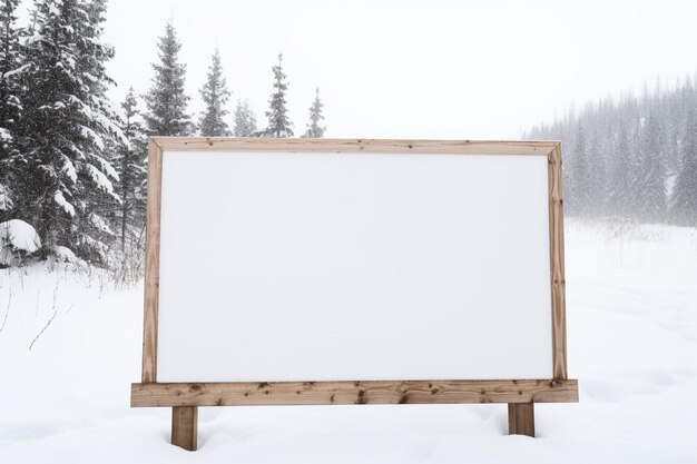 Foto há um sinal na neve com um quadro branco generativo ai