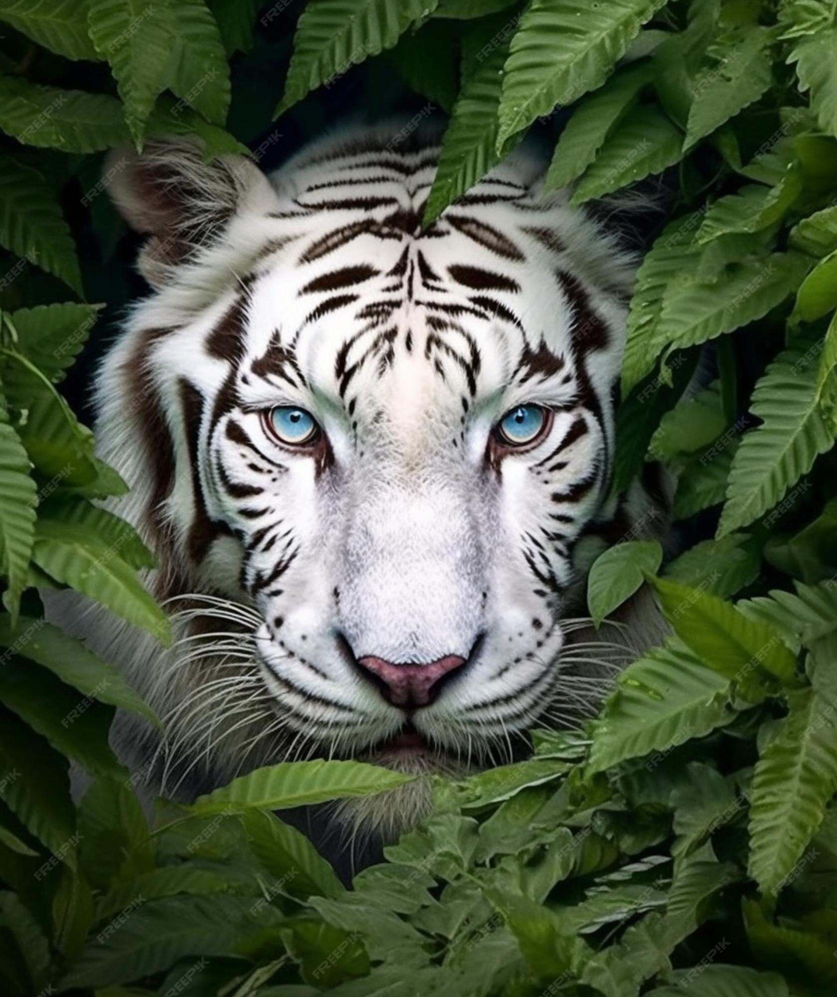 Uma representação impressionante de um tigre branco com olhos azuis claros  cheios de amor · Creative Fabrica