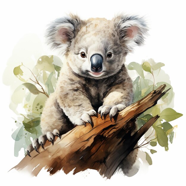 Há um urso koala sentado em um galho de árvore generativo ai
