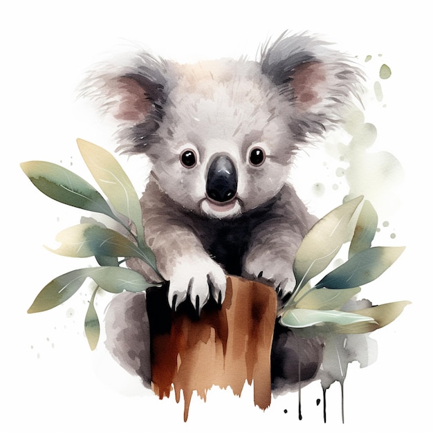 há um urso koala sentado em um tronco de árvore generativo ai