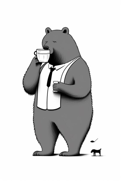 Há um urso que está bebendo uma xícara de café generativo ai