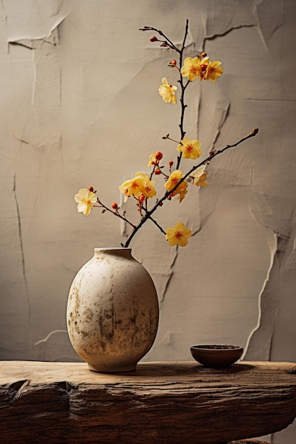 há um vaso com uma flor em uma mesa generativa ai