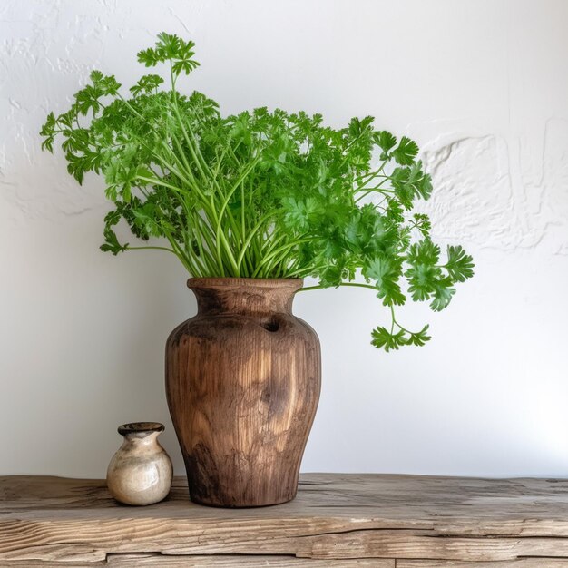 Há um vaso com uma planta nele em uma mesa generativa ai