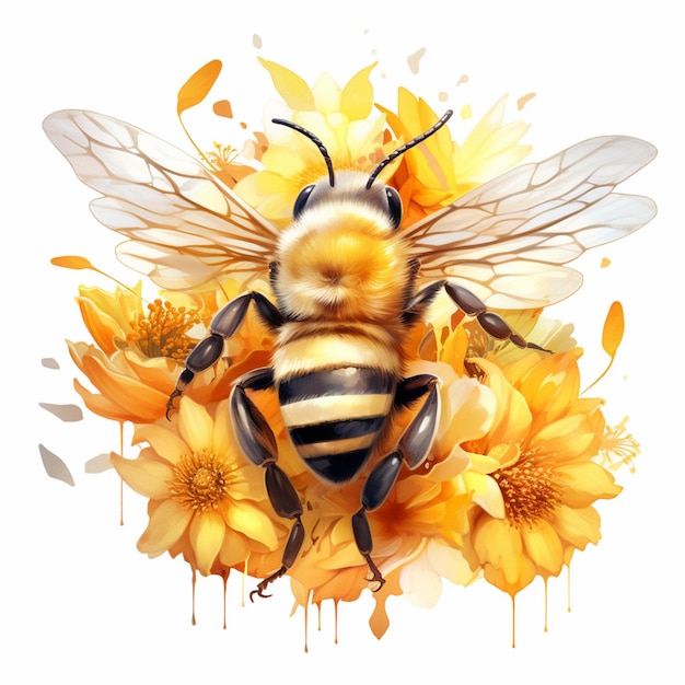 Há uma abelha que está sentada em algumas flores generativo ai