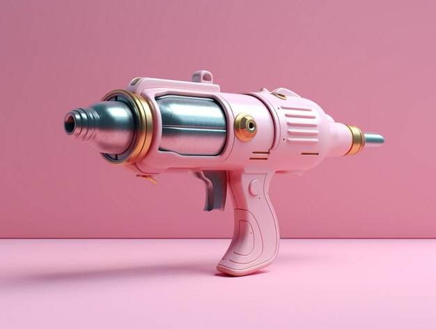 há uma arma de brinquedo rosa com cabo de metal em uma superfície rosa generativa ai