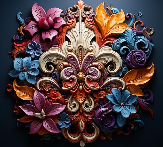 Há uma arte de papel colorido de uma flor com muitas folhas generativa ai