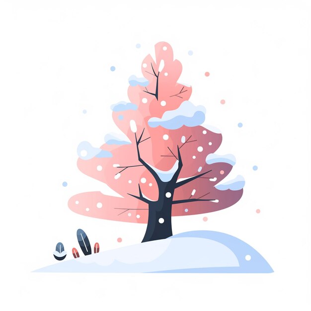 Foto há uma árvore com neve e um pássaro na neve.