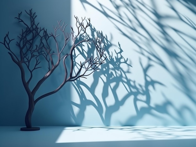 Há uma árvore que está lançando uma sombra na parede generative ai