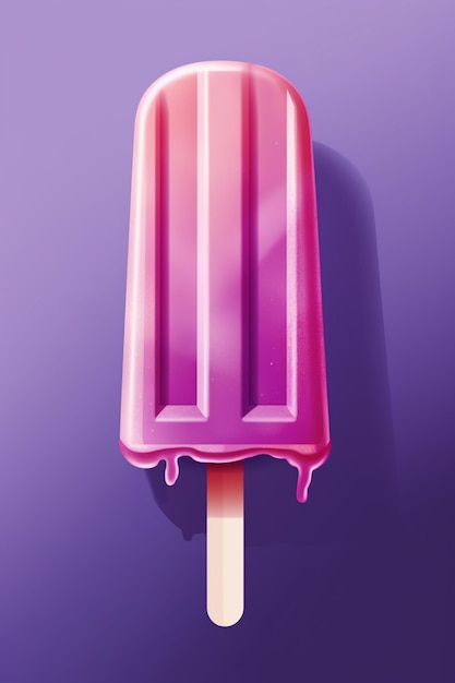 há uma barra de sorvete rosa em um palito com um fundo roxo generativo ai