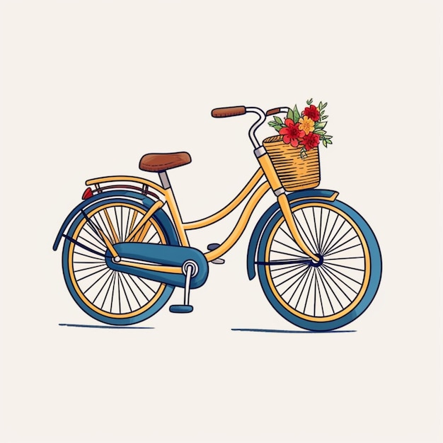 há uma bicicleta amarela com uma cesta de flores na frente generativa ai