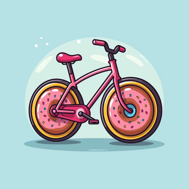 Foto há uma bicicleta rosa com um donut rosa na roda dianteira generativa ai