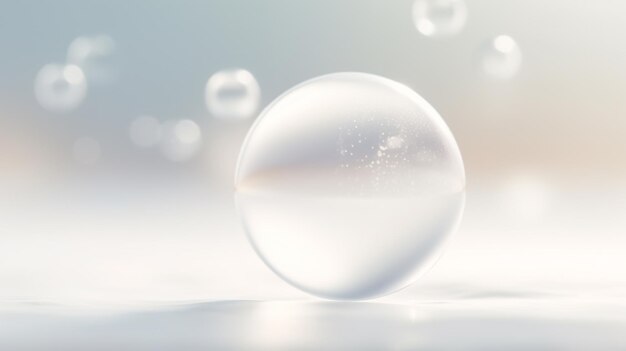 Há uma bola de vidro com bolhas flutuando no ar.