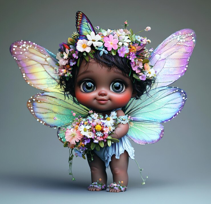 Foto há uma boneca pequena com uma coroa de flores na cabeça generativa ai