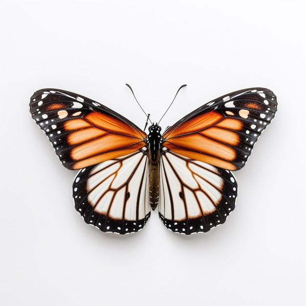 Há uma borboleta que está sentada em uma superfície branca generativa ai