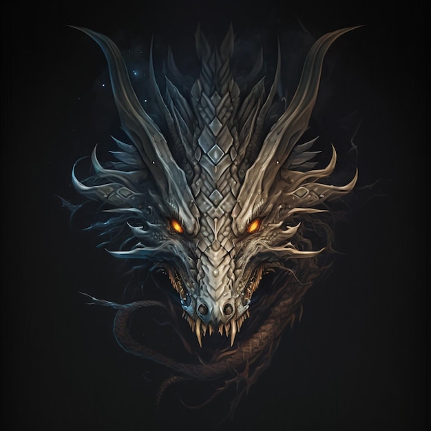 há uma cabeça de dragão com um olho vermelho brilhante gerando IA