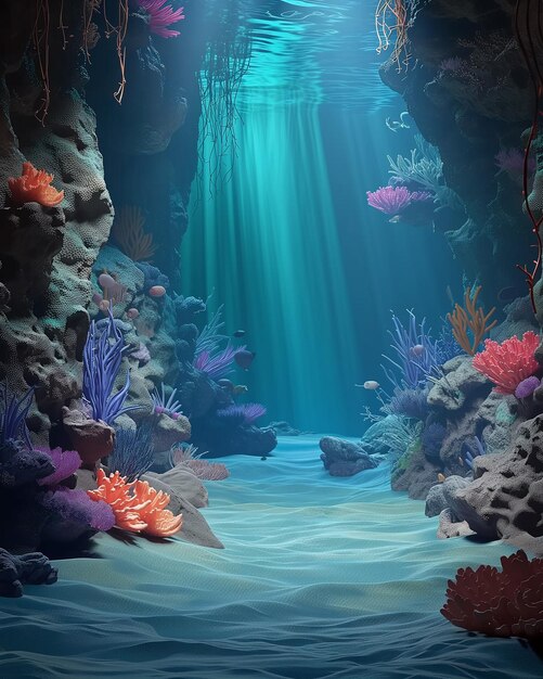há uma cena subaquática muito grande com corais e peixes geradores de IA