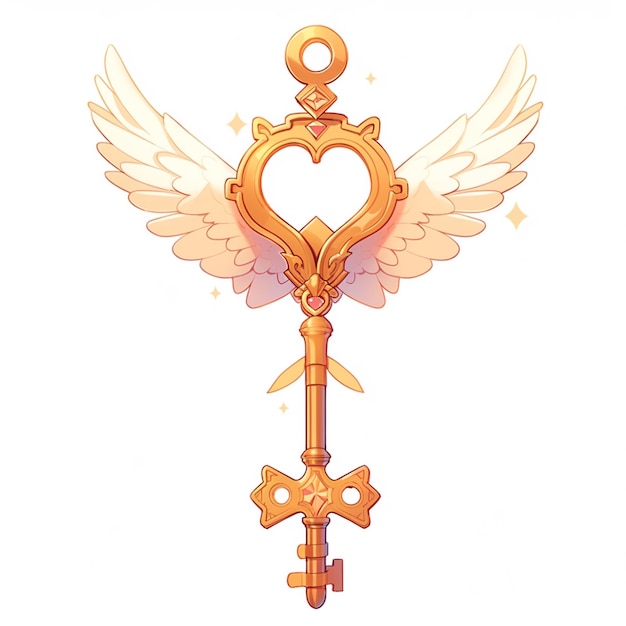 há uma chave de ouro com asas e uma chave em forma de coração generativa ai