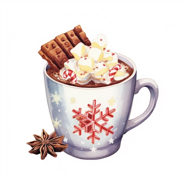Foto há uma chávena de chocolate quente com marshmallows e biscoitos generativos ai