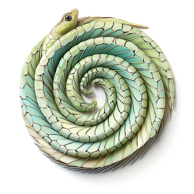 Foto há uma cobra enrolada em uma espiral.
