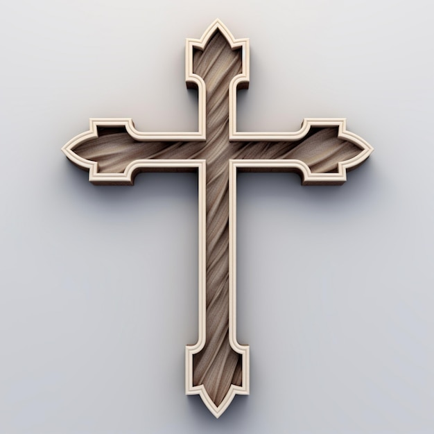 Há uma cruz feita de madeira em um fundo cinza generativo ai
