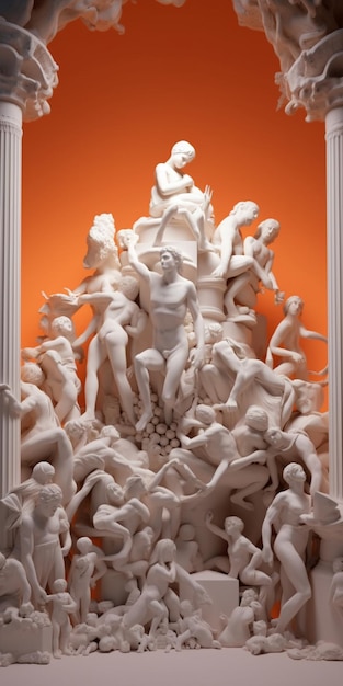 Há uma escultura de um grupo de pessoas em um pedestal generativo ai