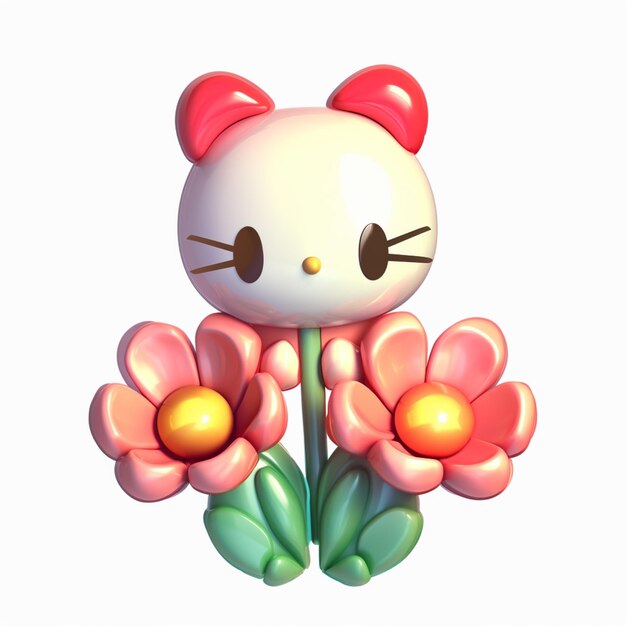 há uma estatueta da Hello Kitty com flores generativa ai