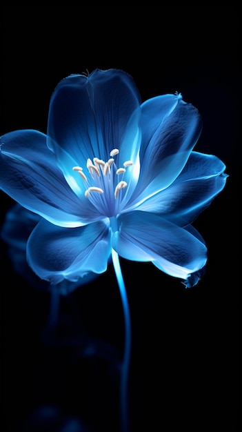 Há uma flor azul que está no escuro generativo ai