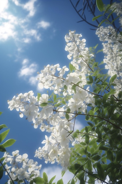 Há uma flor branca que está crescendo em uma árvore generativa ai