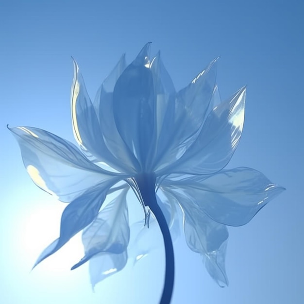 Há uma flor branca que está no meio de um céu azul generativo ai